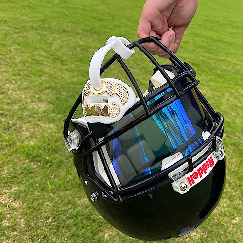 LeCool Football Mouth Guard with Connected Strap- 3D Beast Chrome Adult and Youth Mouth Guard-Mouth Piece for Sports for Maximum Air Flow and Teeth Protection - color: White