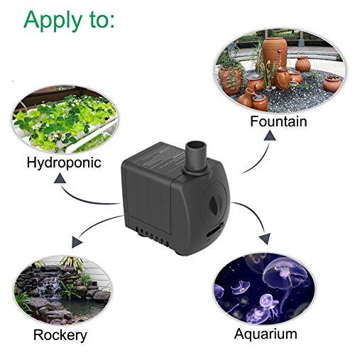 Submersible Pump 150GPH (550 L/H 9.5W) Ultra Quiet with Over Heating Protection 4ft High Lift for Fountains, Hydroponics, Ponds, Aquariums & More