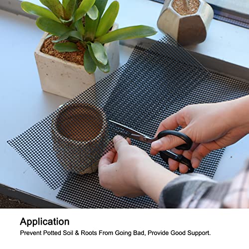 MECCANIXITY 10 Pcs Flower Pot Hole Mesh Pad 11.8x3.9" Invisible Rigid Plastic Bottom Grid Drainage Screens Prevent Soil Loss for Plant Containers, Bonsai (Black)