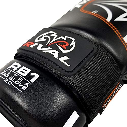 RIVAL Boxing RB1 2.0 Ultra Bag Gloves, Hook and Loop Closure, Super-Resistant Microfiber, High-Density Foam, Breathable Mesh Palm - color: Black, size: Small