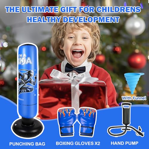Onirii 66 Inch Kids Punching Bag Toy with Boxing Gloves - color: NEW Ninja Blue