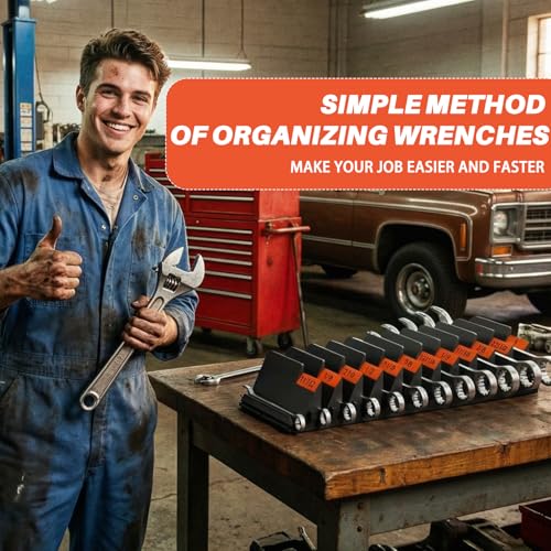 32 PCS Modular Wrench Organizer Wrench Holder - Wrench Tool Organizers for Tool Drawer Storage, Wrench Storage Set with Metric & SAE Label, Wrench Rack Tool Gift for Mechanics, Father, Men, Black