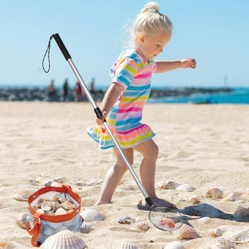 2 Pack Sand Sifter for Beach Shell Scooper with Seashell Bag and Sand Shovel Adjustable Shark Teeth Sifter Shelling Tools for Beach Seashell Collecting and Beachcombing
