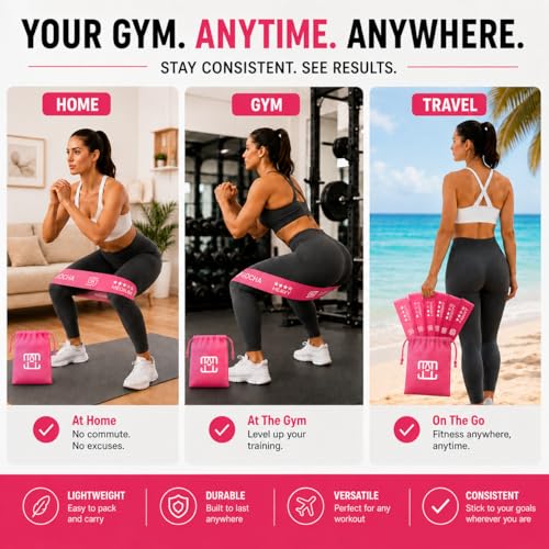 GOCHA Gadgets Resistance Loop Exercise Bands, Set of 5 with Carry Bag - color: Pink Set