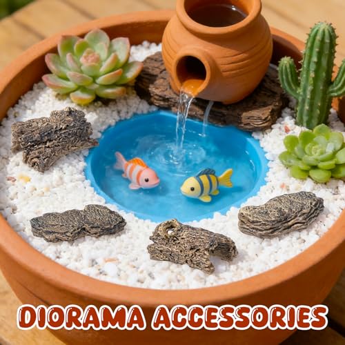 6 Pcs Diorama Rocks Artificial Tree Stump Miniature Stone for Diorama Supplies Micro Train Landscape Mini Garden Figurines Fish Tank Decor Cave Terrarium