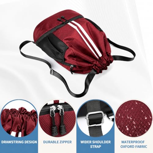 JELUTAR Drawstring Backpack Gym Bag with Shoes Compartment, Burgundy - color: Burgundy, size: Large