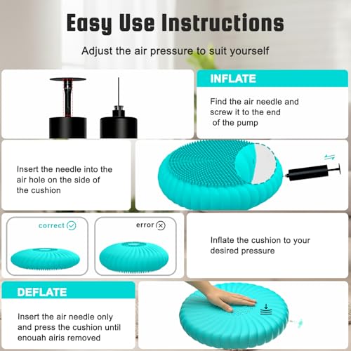 Wobble Cushion Core Balance Disc, Wiggle Seat with Inflation Pump - color: 1Turquoise