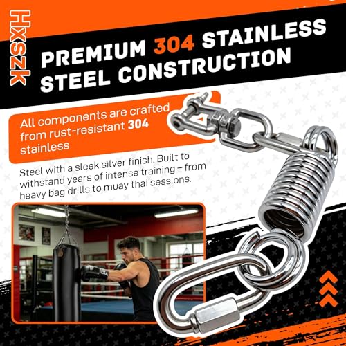 Punching Bag Spring with Swivel Hanger, Heavy Duty 304 Stainless Steel Boxing Bag Hanger Kit for Heavy Bag, Muay Thai, Speed Bag – 500lb Capacity