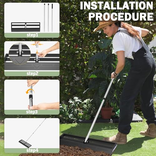 Lawn Leveling Rake 30"x10", Yard Leveling Rake with Stainless Steel, Yard Leveling Rakewith 27-80" Adjustable Handle, Lawn Rake Heavy Duty Lawn Leveler for Garden, Golf Lawn, Farm