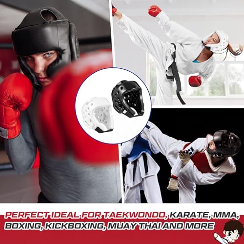 2 Pcs Taekwondo Karate Headgear MMA Martial Arts Helmet Soft Head Guard Protection Sparring Gear Helmet Boxing for Men Women Thai Kickboxing Grappling Muay Taekwondo - color: White and Black, size: Large