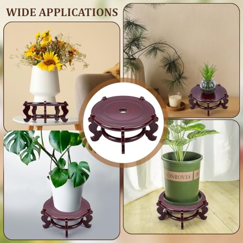 2 Pcs Wooden Plant Stands Indoor, 7.5" Diameter Chinese Oriental Decorative Sturdy Plant Stand for Vases, Planters Mini Fish Tanks (Brown) - size: 7.5 Inch