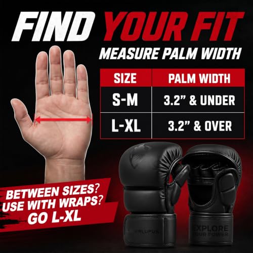LIBERLUPUS MMA Gloves for Men – Punching Bag Gloves for Men, Open Palm Training Gloves for MMA Sparring, Kickboxing, Muay Thai, Youth Self-Defense, Durable Synthetic Leather with Wrist Support - size: Large-X-Large