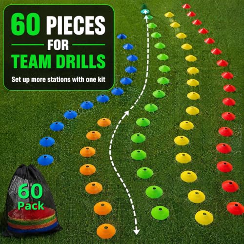 60/120 Pack Agile Soccer Cones with Portable Bags & Brackets,Sports Cones,cones for sports training,soccer cones for training,soccer training equipment,Agile Soccer Cones Used for Football Training - size: A-60 Pack Soccer Cones