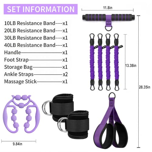 Pedal Resistance Band with Handle, Multifunctional Home Gym Set - color: Purple