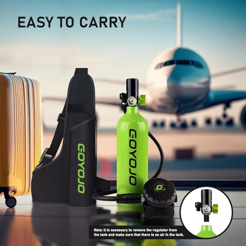 GOYOJO Mini Scuba Tank, Portable Diving Lung Air Tank with DOT Certified, Refillable Emergency Backup Pony Bottle for Snorkeling, Underwater Breathing, Training - color: 1L Obsidian Green