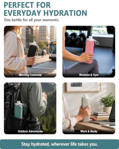 BEAUTAIL Collapsible Water Bottles 21oz/610mL, Silicone Travel Water Bottle | BPA Free, Leakproof & Reusable, Foldable Water Bottle for Traveling, Hiking, Gym, School, Sports, Outdoor, 1-Pack, Blue - color: Blue
