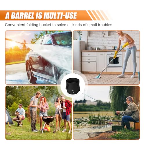 Collapsible Bucket Water Container with Handle - 5 Gallon 20L Multifunctional Portable Wash Basin - Foldable Water Bucket for Camping Fishing Hiking Gardening Car Washing&Outdoor Use (Black)