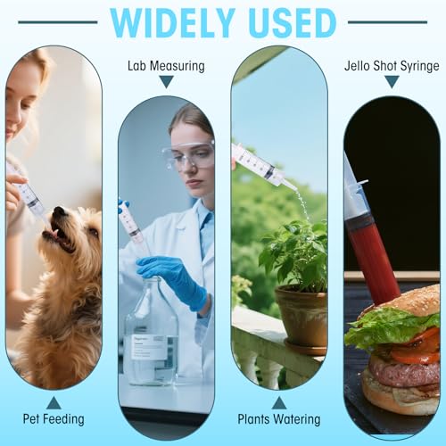 60ml Syringes without Needle for Liquid, Large Plastic Syringe with Adapter and cap for Pet Feeding, Plant Irrigation, Scientific Labs, Measuring Liquids, Individually Wrapped, 4 Pack