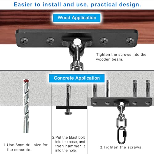 SELEWARE Boxing Punching Bag Hanger, Heavy Bag Bracket - color: 360° Swivel Hanger with Carabiner