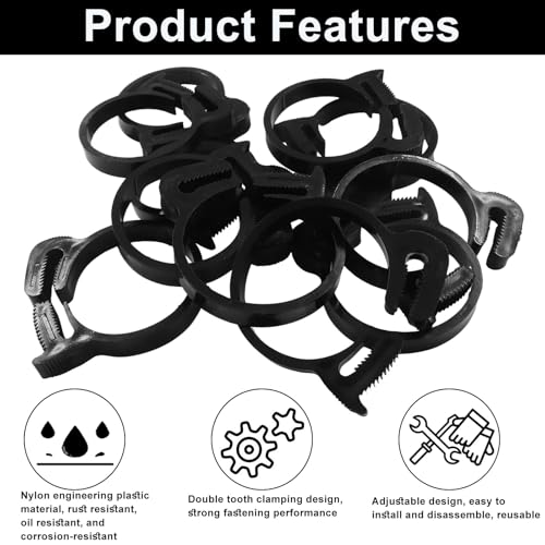 Murtenze 12 Pack Double Gripping Nylon Hose Clamps, Adjustable Plastic Snap Grip Hose Clamps for Connecting Fastening Pipes (37.5-39.5mm (1.5inch)) - size: 37.5-39.5mm (1.5inch)-12Pcs