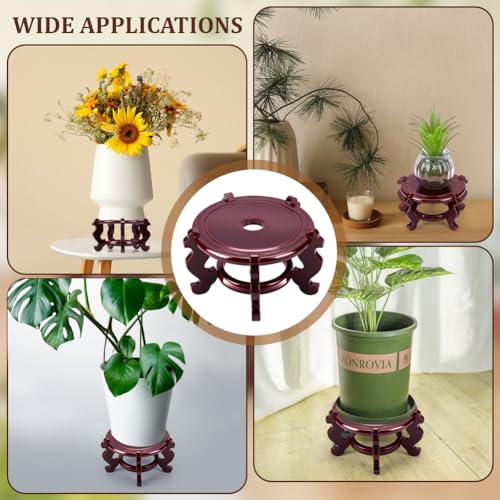 2 Pcs Wooden Plant Stands Indoor, 5.3" Diameter Chinese Oriental Decorative Sturdy Plant Stand for Vases, Planters Mini Fish Tanks (Brown) - size: 5.3 Inch