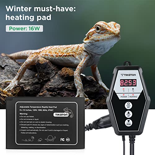 Reptile Heating Pad and Digital Thermostat Combo Set, Under Tank Heater for 10-20gal/30-40gal Tank, Terrarium Heat Mat for Turtle/Snake/Lizard/Frog/Spider/Plant Box - size: 1 Pack-12" X 8"