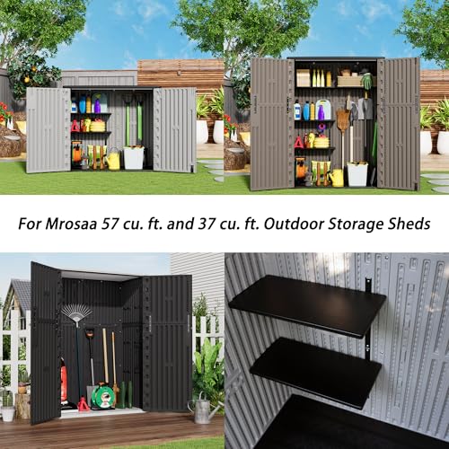 25.5‘’L*13‘’W*1.5‘’H Plastic Shelves for 37Cu.ft/57Cu.ft Outdoor Storage Cabinet,Black HDPE Shelf,Includes 2 Metal Hooks.