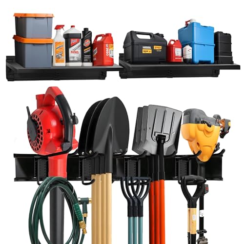 TIDYME Garage Tool Organizer Wall Mount 64", 2 Shelves & 4 Double Hooks - size: 64"