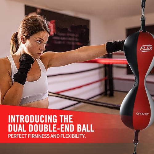 Flex Dual Double End Punching Bag and Extra Adjustable Bungee Cords Bundle - Complete Home & Gym Exercise Equipment Set for Men & Women