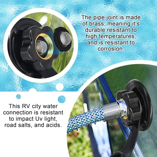 RV Fresh Water Inlet, RV Water Fill Inlet with Check Valve, 3/4 NH Female to 1/2 NPT Male RV Water Hose Connector, RV Water Inlet Replacement with Dust Plug for RV Camper Motorhome Marine - color: Black