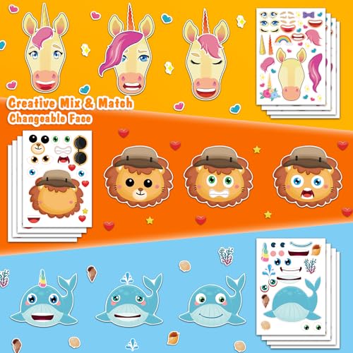 48 Sheets Make-a-Face Animal Stickers Mix and Match for Kids Party Favors Supplies Activities Crafts - style: Mixed Animals
