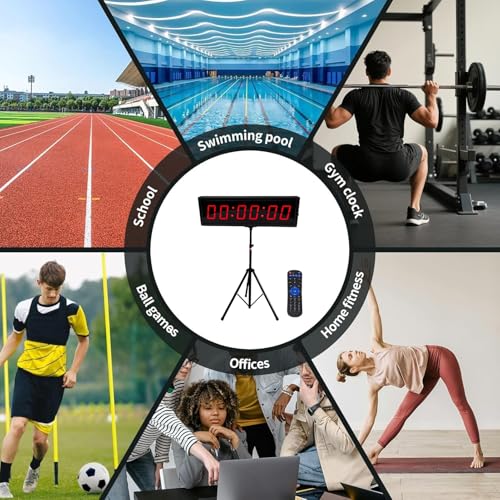 Gym Timer Clock with Start/Stop Button, Race Timing Clock with Tripod, 12/24H Digital Wall Clock for Home Gym Tabata, HIIT, Running Events