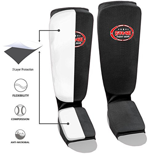 Farabi shin Instep, kick Boxing Training Pads, Karate Pads,MMA Training Pads Highly Elasticated (Black, S/M)