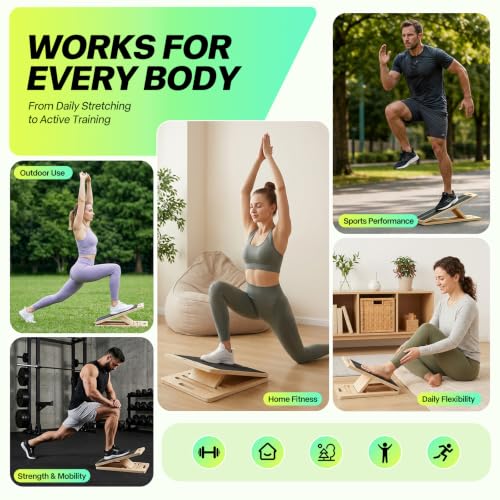 Wooden Slant Board for Calf Stretching – Adjustable Incline Board for Squats, Ankle & Achilles Stretch, Physical Therapy Foot Stretcher, Non-Slip Wedge for Knees Over Toes, Balance & Mobility Training