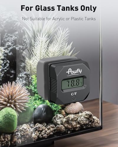 Pawfly Aquarium Magnet Glass Cleaner with Thermometer Digital, 2 in 1 Thermometer Magnets Brush, 2" Mini Algae Scraper for Aquariums, Strong Magnetic Brush for Glass Fish Tanks (Up to 20 Gallons)