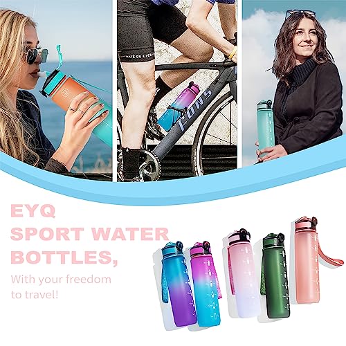 EYQ 32oz Water Bottle with Straw, Time Marker, Blue Purple - color: 6.Ruby/Blue Gradient