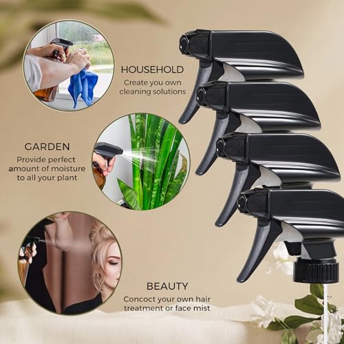 4 Pack Trigger Sprayers Replacement Spray Nozzles with Mist Stream Sprayer for 8oz/16oz Glass Spray Bottles,Quality Spray Nozzles for Home, Kitchen, Garden and Office,Cleaning Solutions
