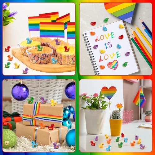 100 Pcs Mini Pride Ducks, Rainbow Resin Duck Figurines Tiny Animals Miniature for Pride Month Decorations DIY Party Favors Stocking Stuffers Aquarium Dollhouse Accessories