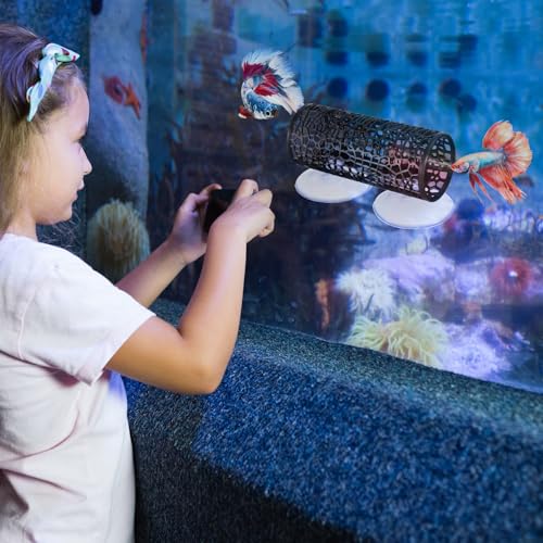 2 PCS Black Betta Fish Tank Accessories, Safe Aquarium Decoration, Betta Hollow Hammock Tunnel Cave with Suction Cups, Shrimp Hideout and Play Tube for Small Fish Shrimp Guppies