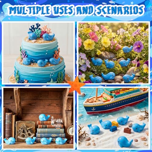 Geelin 50 Pcs Mini Resin Whale Figurines Bulk Tiny Resin Whale Figurines Small Ornament Sea Creatures Charms Figure Tiny Blue Ocean Animals for Landscape Fish Tank Aquarium Garden Desktop