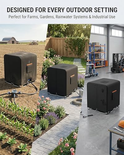 IBC Tote cover 275-330 gallon water tank protection covers zipper 600D heavy waterproof sunscreen material 1000L outdoor garden water tank cover (330 gallon Black)