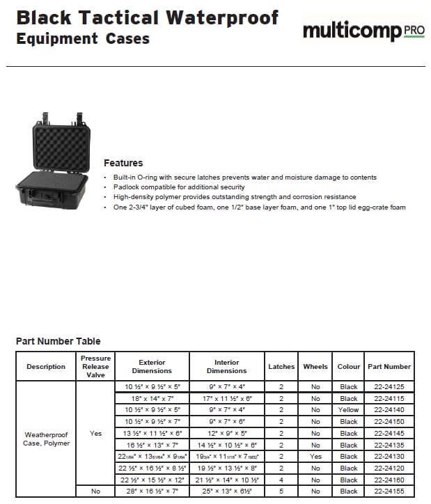 Large and Medium Size Weatherproof Equipment Cases, made of Polypropylene Plastic, Black with Foam Insert (16.5" X 13" X 7" (L x W x H)) - size: 16.5" X 13" X 7" (L x W x H) (BLACK)