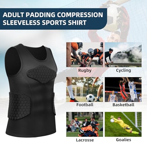 Zicac Men's Sports Shock Rash Guard Compression Padded Shirt Soccer Basketball Protective Gear Chest Rib Guards - color: Black-V, size: Large