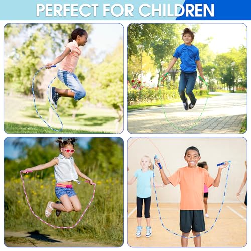 Jump Rope for Kids, 9 Ft Adjustable Jump Ropes for 4 5 6 7 8 10 12, Segmented Soft Beaded Jumping Rope Age 8-12, Tangle Free Skipping Rope for Women Man Fitness Weight Loss - color: Green, Pink, Blue