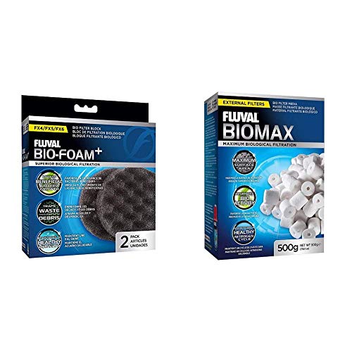 Fluval 2-Piece Bio-Foam Pad FX5/FX6 Aquarium Filter Biomax Bio Rings - 500 grams/17.63 Ounces - size: 500 g, style: Biomax Filter + Bio-Foam (FX4/FX5/FX6)