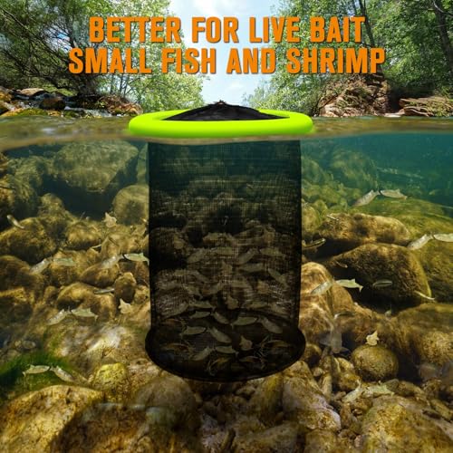 Floating Fishing Basket, Collapsible Fishing Net Portable Nylon-mesh | Coated Nylon Net Bait Storage Cage for Keeping Crayfish Minnows Leaches and Other Live Baits