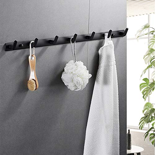 Wall Mounted Coat Rack, 7 Hooks, 25.7"x1.3", Modern, Black - size: 7 Hooks