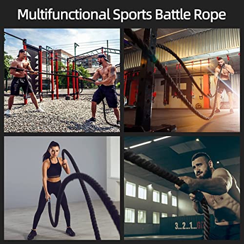 Max4out Battle Ropes 1.5 inch 30 ft - Polyester Workout Rope Heavy for Home Body Workouts Building Muscle, Black
