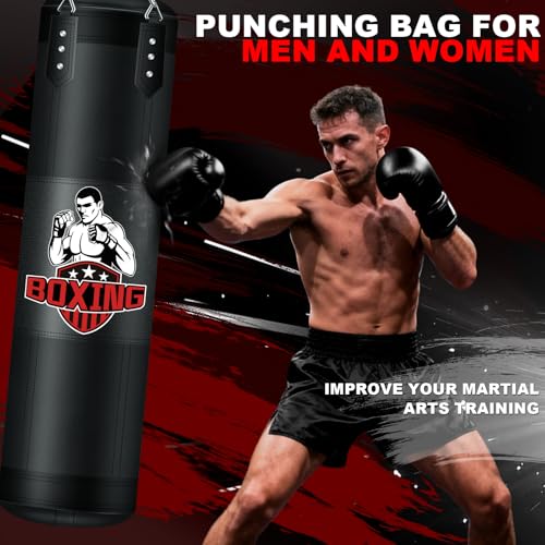 Punching Bag for Adults, 4FT PU Heavy Boxing Bags with Chain Ceiling Hook - style: Fighter