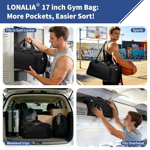 Gym Bags for Men, 30L Small Duffle Bag, Black - color: Black, size: 30L-17 inch